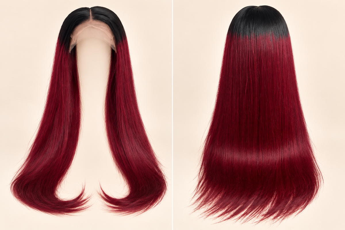 Raw Vietnamese Bone Straight Premium Wig 26 Inches – Flat lay front and back showing sleek straight texture