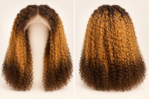 Kinky Curly Raw Vietnamese Hair Wig 18 Inches – Front and back comparison on clean background