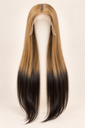Raw Vietnamese Bone Straight Wig 26 Inches – Front view showing honey-blonde to black ombré