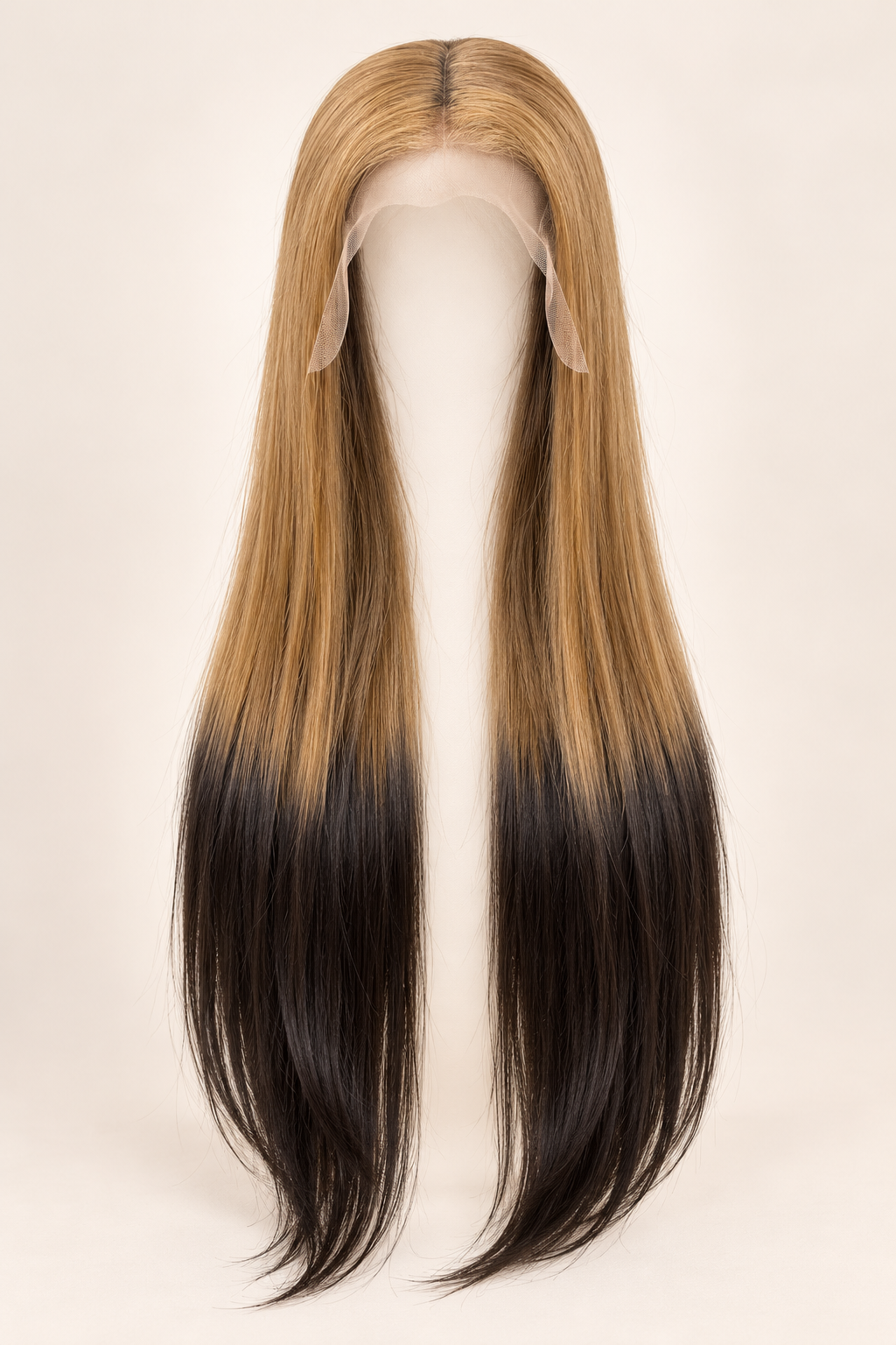 Raw Vietnamese Bone Straight Wig 26 Inches – Front view showing honey-blonde to black ombré