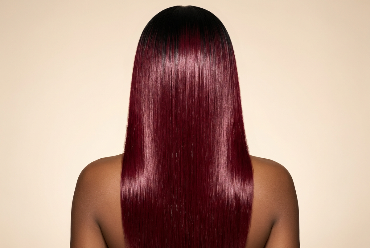 Black to Burgundy Wig – Human Model Back