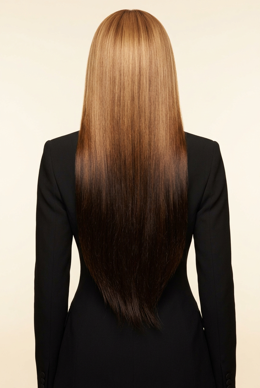 Raw Vietnamese Bone Straight Ombre Wig 24 Inches – Human model back view, clothed