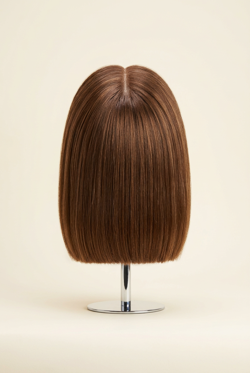 Raw Vietnamese Warm Brown Bob Wig 8 Inches – Wig stand back view