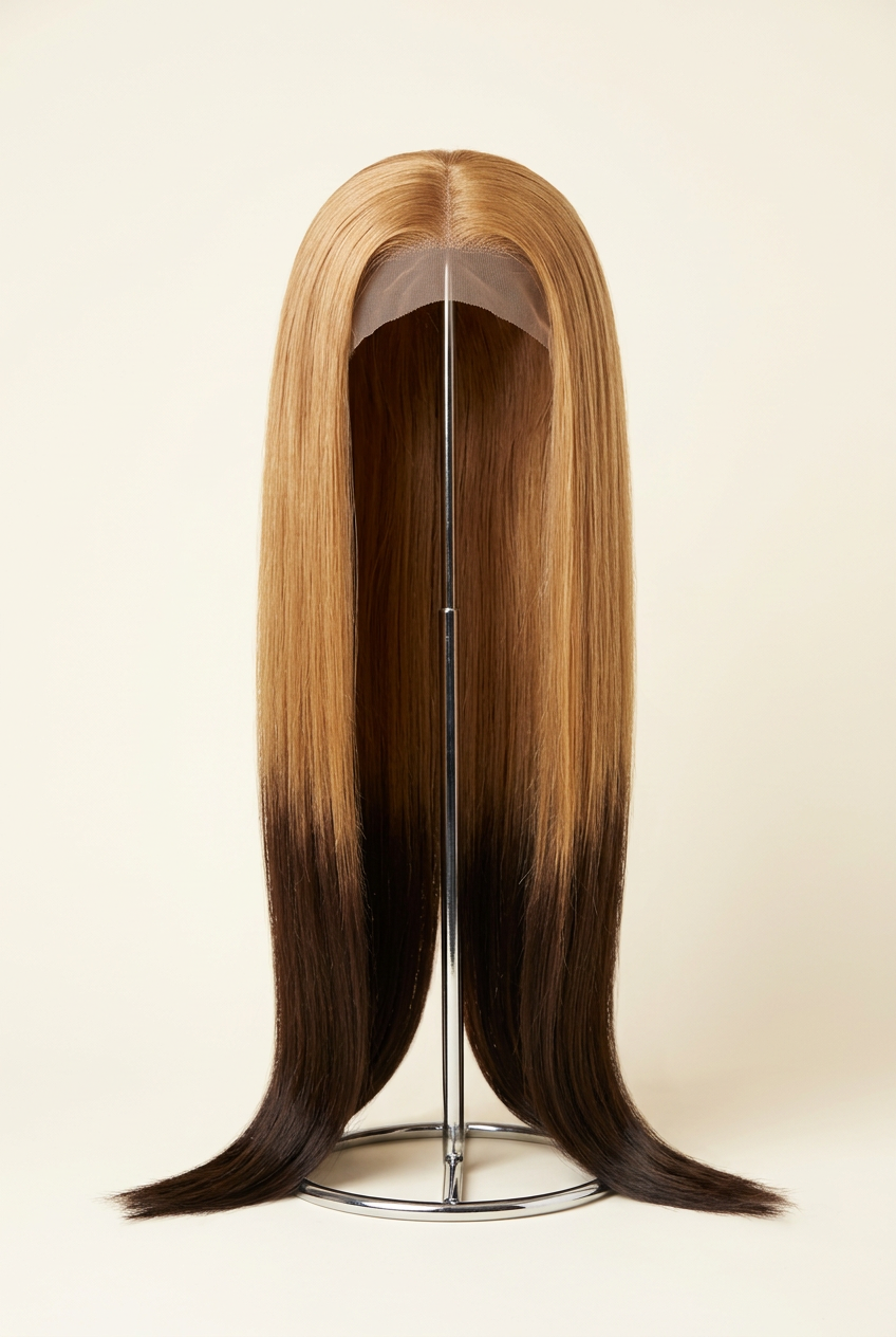 Raw Vietnamese Bone Straight Ombre Wig 24 Inches – Wig stand front view