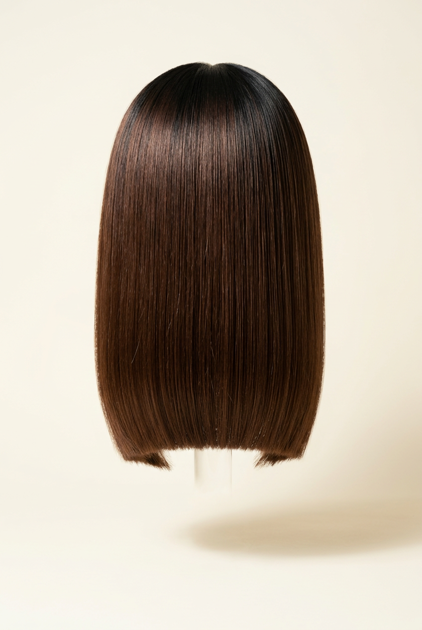 Raw Vietnamese Chocolate Brown Bob Wig – Wig stand back view, no mannequin