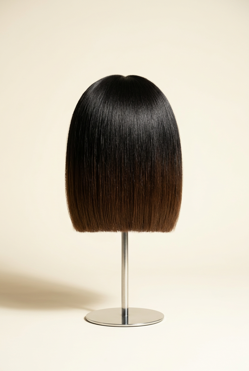 Raw Vietnamese Natural Black Ombre Bob Wig 8 Inches – Wig stand back view