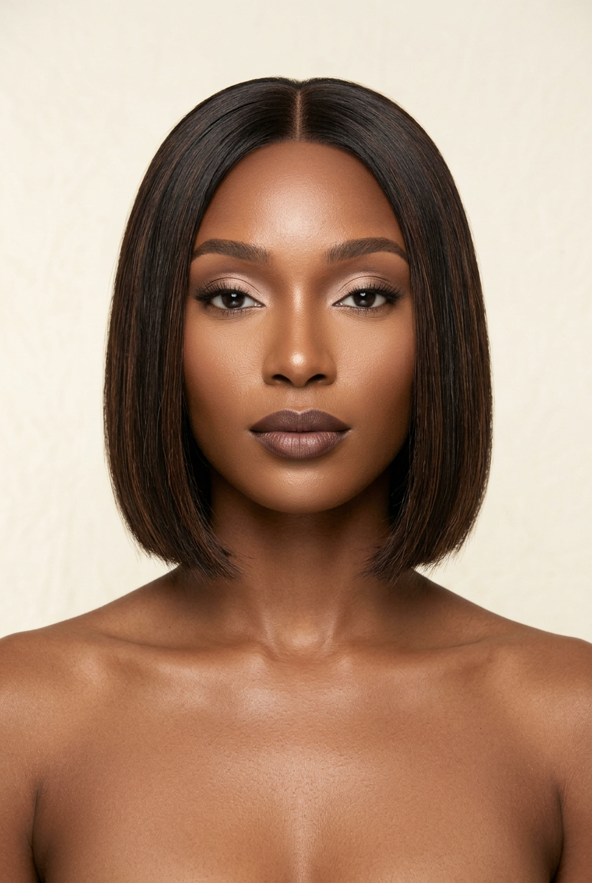 Raw Vietnamese Dark Brown Bob Wig 8 Inches – Human model front view
