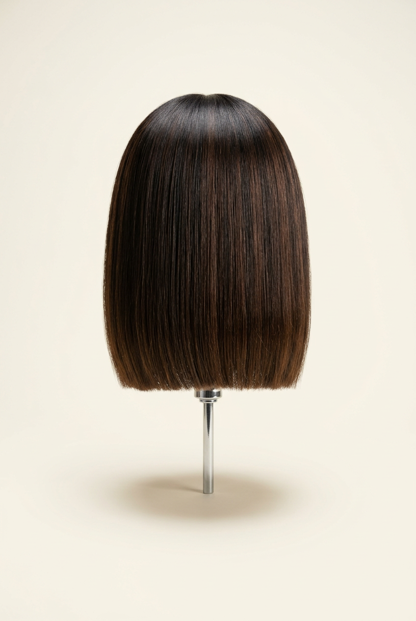 Raw Vietnamese Dark Brown Bob Wig 8 Inches – Wig stand back view