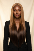 Raw Vietnamese Bone Straight Ombre Wig 24 Inches – Human model front view, clothed