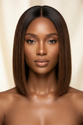 Raw Vietnamese Chocolate Brown Bob Wig – Human model front view