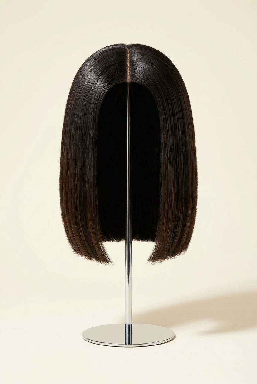 Raw Vietnamese Dark Brown Bob Wig 8 Inches – Wig stand front view