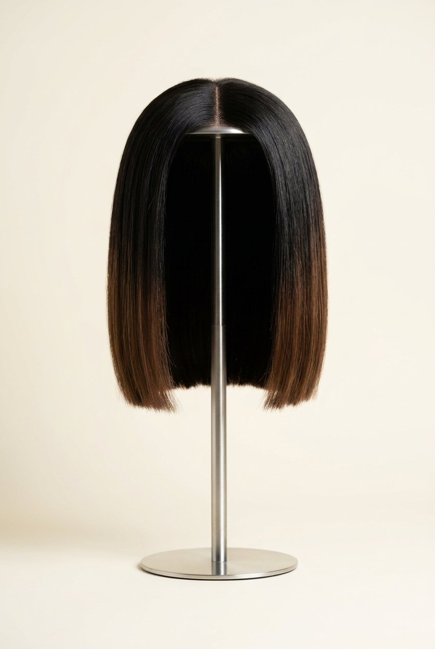 Raw Vietnamese Natural Black Ombre Bob Wig 8 Inches – Wig stand front view