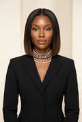 Raw Vietnamese Natural Black Ombre Bob Wig 8 Inches – Human model front view, clothed